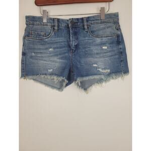 Blank NYC Shorts 28 Womens Medium Wash Mid Rise Raw Hem Distressed Denim